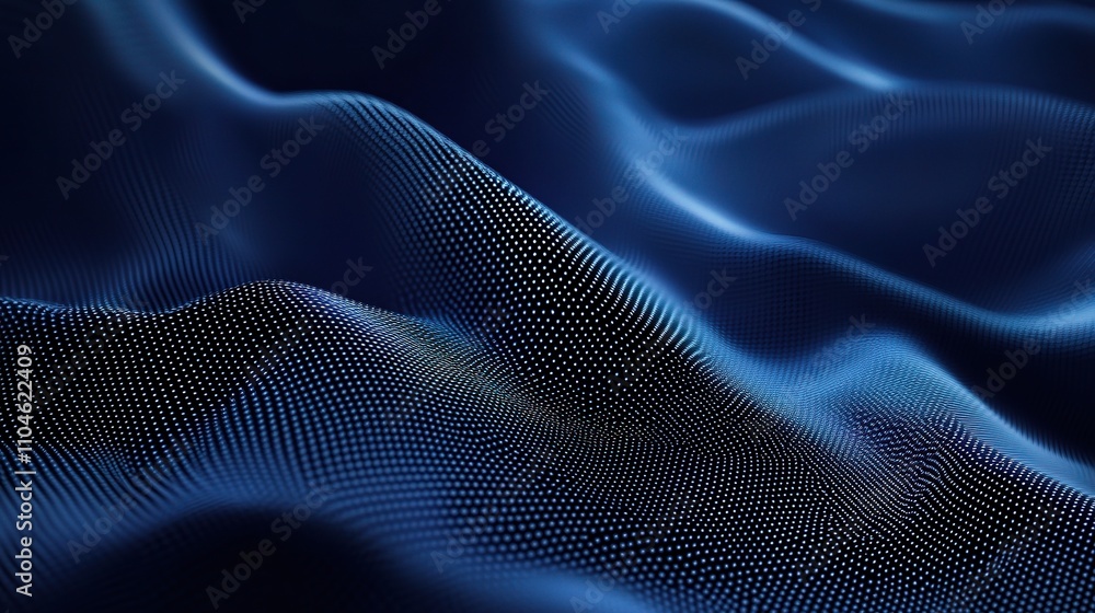 Poster abstract blue waves in a fluid motion with dots and patterns