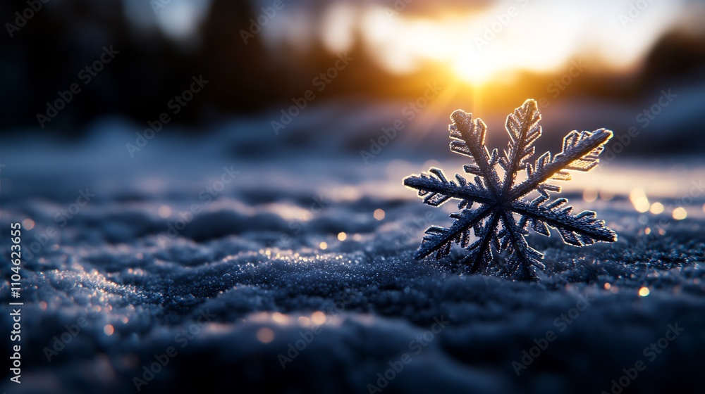 Canvas Prints Single snowflake in snow at sunset.