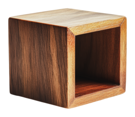 Unique wooden cube with hollow center for decor, cut out - stock png.