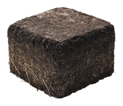 Soil block demonstrating crop growth potential, cut out - stock png.