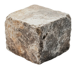 Textured stone cube resting on a surface, cut out - stock png.