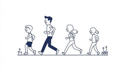 Happy Family Running Together in a Fun Outdoor Exercise Activity