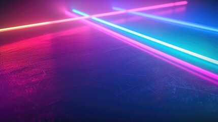 Blurry neon light with UV rays on dark gradient background.