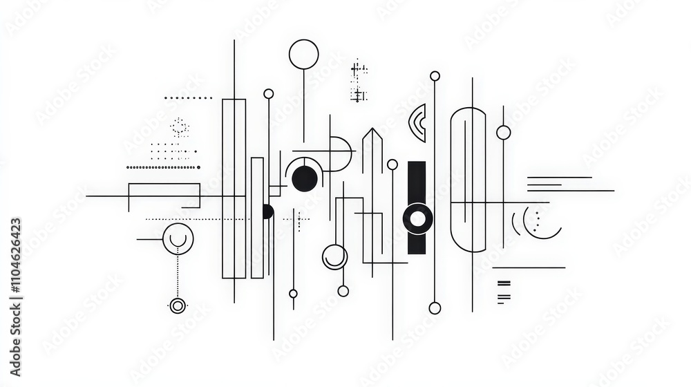 Aufkleber abstract geometric design with circles and lines on white background