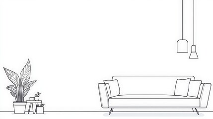 Modern Living Room Interior with Plant and Minimalist Design