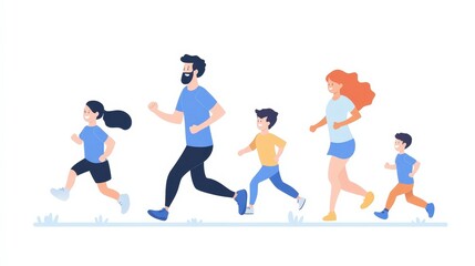 Fototapeta premium Family Enjoying Outdoor Exercise Together in Bright Colorful Scene