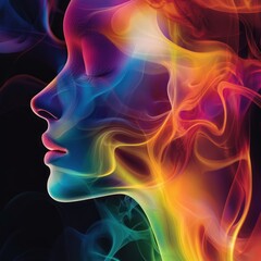 Obraz premium Abstract colorful portrait with flowing smoke-like patterns.