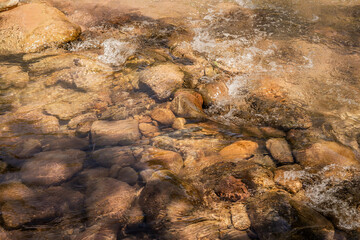 Clear water flowing over rocks in a stream