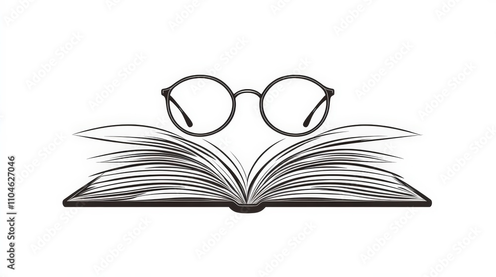 Poster open book and spectacles illustrating reading concept