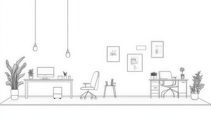 Minimalist Home Office Design with Indoor Plants and Modern Furniture