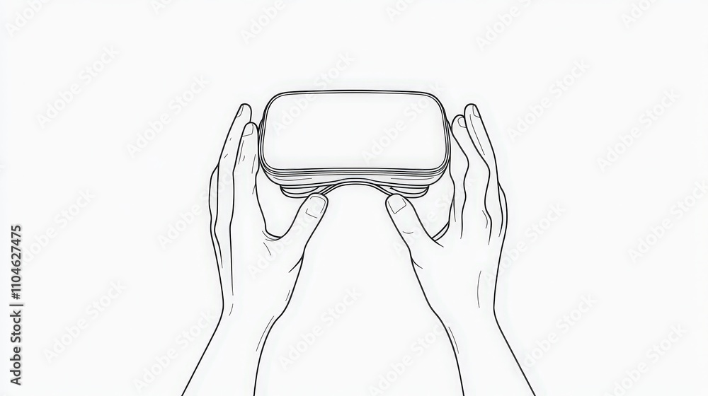 Poster hands holding a stack of empty containers on a white background