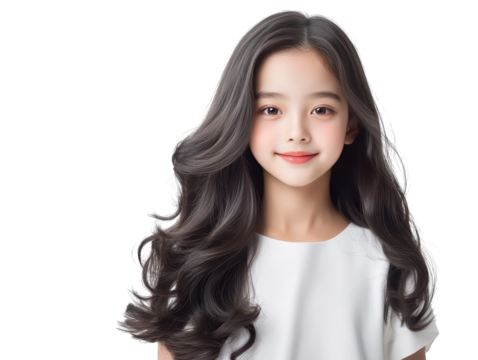 Portrait of girl with long flowing hair and classic white shirt, timeless image of beauty simplicity