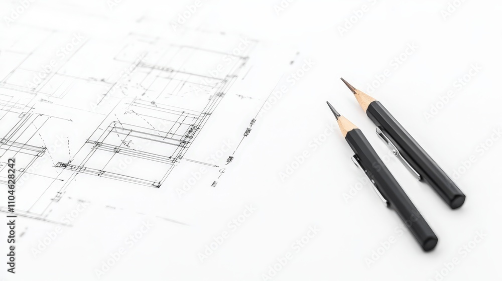 Poster technical drawing tools on blueprint background for design project