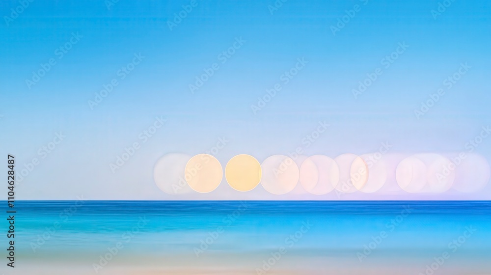 Poster serene sunset over ocean with soft bokeh effect on horizon line