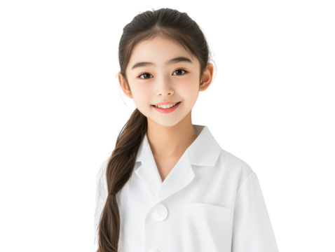 Young girl in white lab coat, embracing science, learning and discovery
