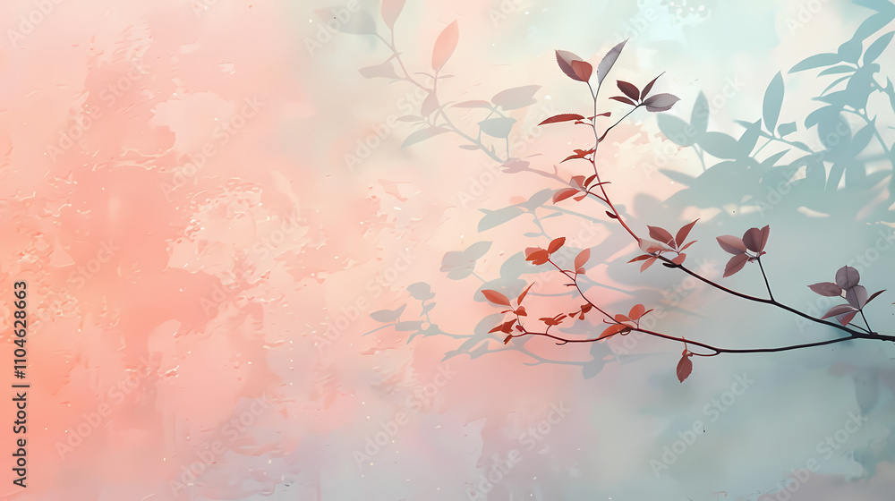 Poster misty branches: an ethereal image of delicate branches with reddish leaves, set against a soft, past
