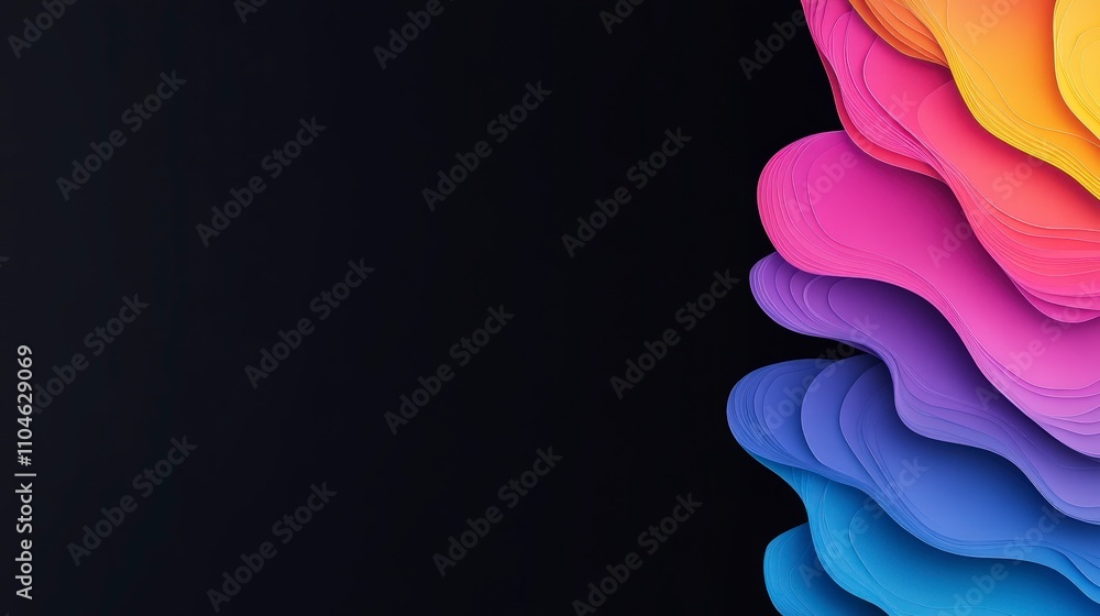Poster vibrant abstract waves of color on dark background for design use