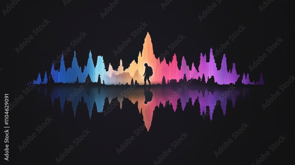 Poster abstract sound wave reflection with silhouette of a walking figure
