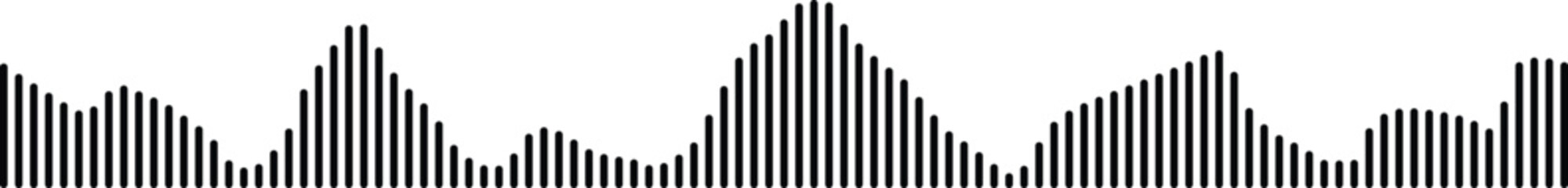 Sound waves collection. High frequency radio wave. Music equalizer. Interference voice recording. Sound wave set. Sound waves, Equalizer, Audio waves, Radio signal. Podcast Equalizer template. Vector 