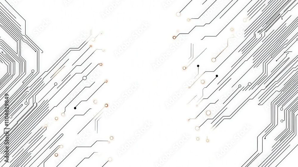 Poster abstract circuit design with lines and dots on white background
