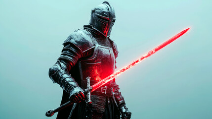 Naklejka premium Brooding knight with glowing red sword