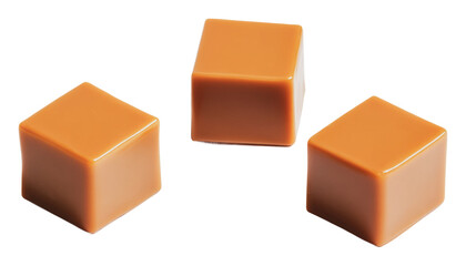 Three caramel candies on a white background, cut out - stock png.