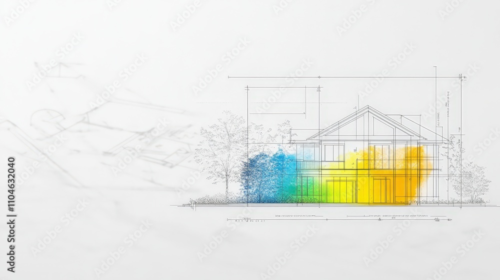 Poster modern architectural blueprint with colorful design elements