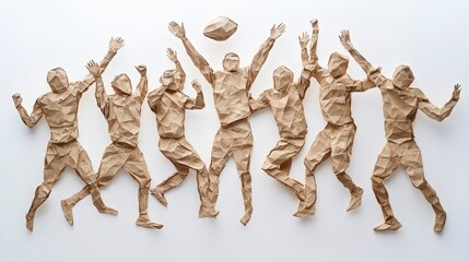 Creative Paper Sculpture of Team Celebrating in High Energy Moment