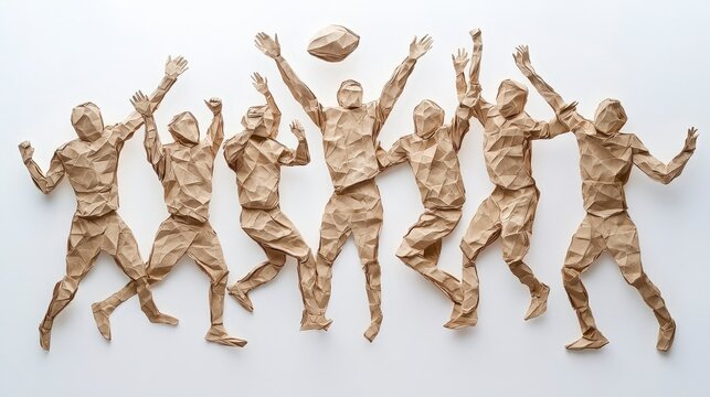 Creative Paper Sculpture of Team Celebrating in High Energy Moment