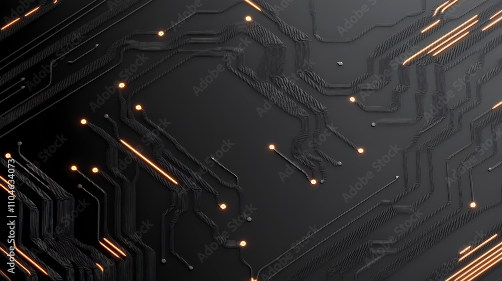 Poster abstract circuit board design with glowing lines on a dark background