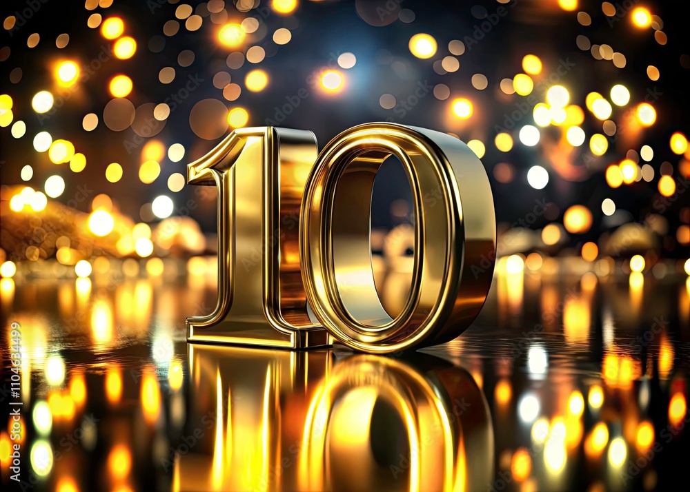Poster stunning 3d render of transparent gold number 10 in night photography setting with glowing effects a