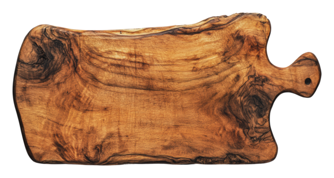 Wooden cutting board with a rustic design, cut out - stock png.