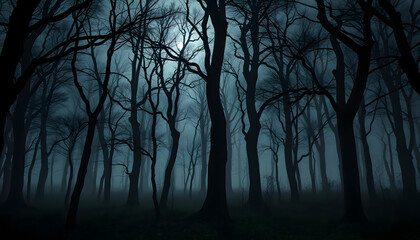 Obraz premium Trees in Haunted Forest. Halloween background isolated with white highlights, png