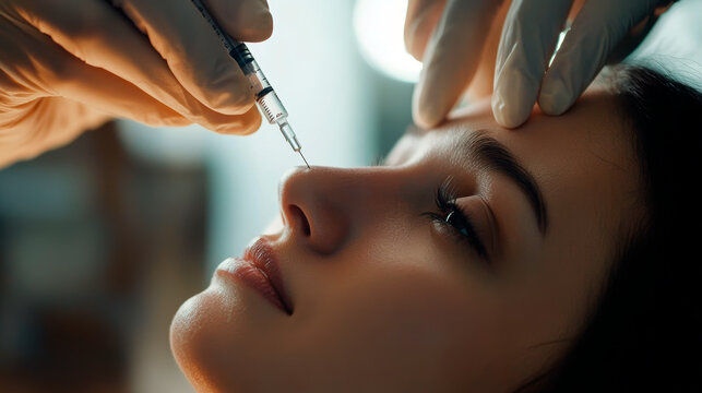Beautician injecting small dose for nose reshaping