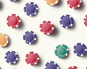 Seamless pattern colored casino chips on a clean white background