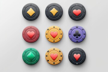 Simple vector icons poker chips featuring spades, hearts, diamonds, and clubs