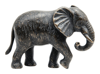 Artistic hand-carved elephant figurine, cut out - stock png.