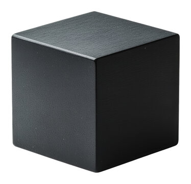Simple black cube on a plain surface, cut out - stock png.