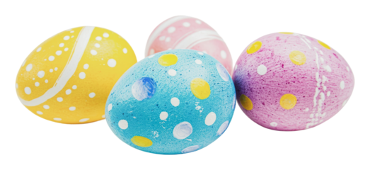Colorful Easter eggs in various pastel hues, cut out - stock png.
