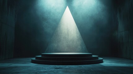 A Dark Concrete Room with a Spotlit Platform