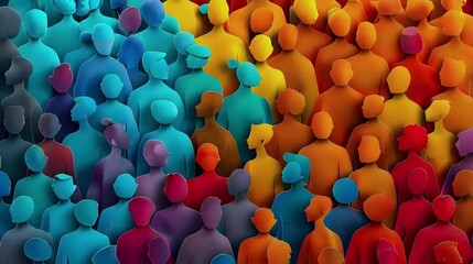 Paper Cutout Crowd of People, Diverse Community Concept