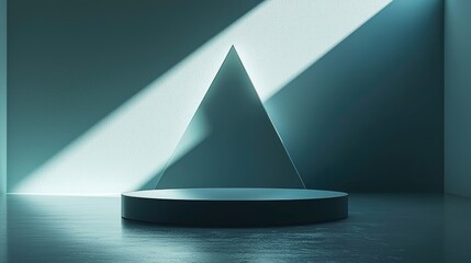 Circular Platform with Triangle Shadow in a Teal Room