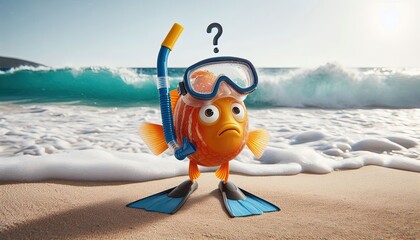 Obraz premium Cartoon Fish Relaxing On A Paradise Coast