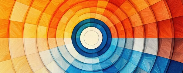 Obraz premium A vibrant, concentric pattern of circles in warm orange and cool blue tones, creating a dynamic and visually engaging abstract design.
