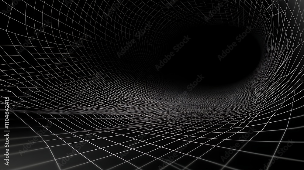 Poster a cinematic black background featuring glowing ceiling and floor grid lines extending in perspective