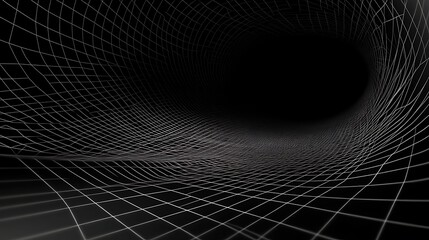 A cinematic black background featuring glowing ceiling and floor grid lines extending in perspective, creating a wireframe ideal for ending credits with bold, modern text design.