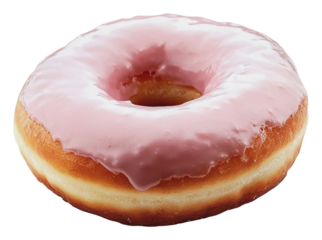 Delicious pink frosted donut with soft texture, cut out - stock png.