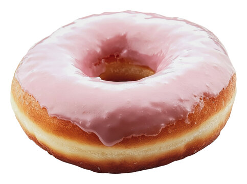 Delicious pink frosted donut with soft texture, cut out - stock png.