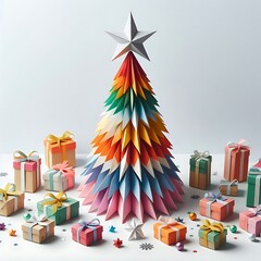 Colorful Origami Christmas Tree With Presents