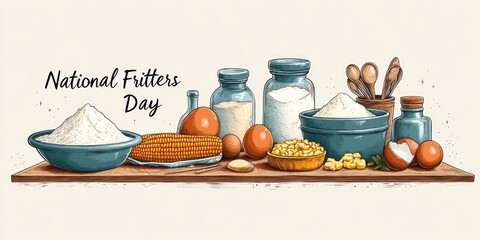 Celebrating National Fritters Day with Fresh Ingredients on Wooden Table